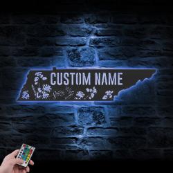 wild flower tennessee state custom metal wall art led light 3