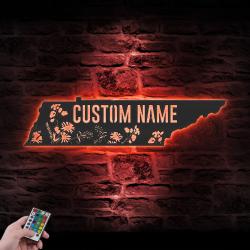 wild flower tennessee state custom metal wall art led light 5
