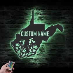 wild flower west virginia state custom metal wall art led light 3
