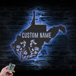 wild flower west virginia state custom metal wall art led light 4