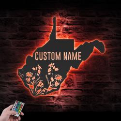 wild flower west virginia state custom metal wall art led light 5