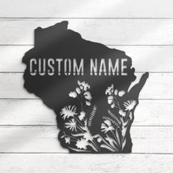 Wild Flower Wisconsin State Custom Metal Wall Art LED Light