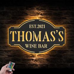 Wine Bar Custom Metal Wall Art LED Light Alcohol Drinking Name Sign