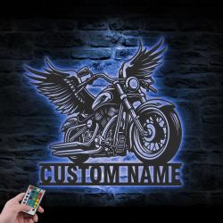 wings motocross custom metal wall art led light motorcycle wings name sign 2