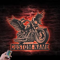 wings motocross custom metal wall art led light motorcycle wings name sign 3