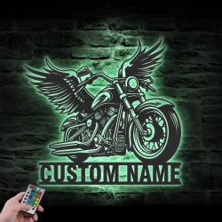 wings motocross custom metal wall art led light motorcycle wings name sign 5