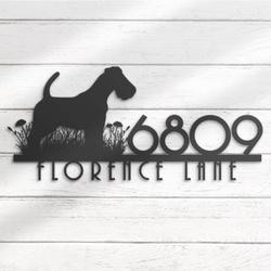 wire fox terrier house number custom metal address sign dog home number 3