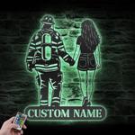 woman and firefighter custom metal wall art led light 1