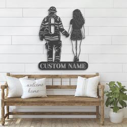 woman and firefighter custom metal wall art led light 2