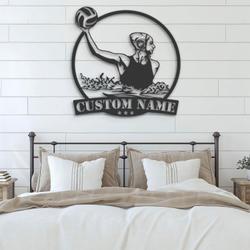 woman water polo player custom metal wall art led light 3