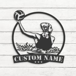 woman water polo player custom metal wall art led light 4