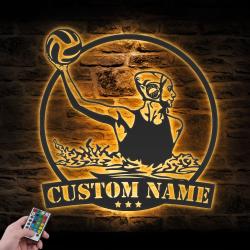woman water polo player custom metal wall art led light 5