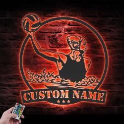 woman water polo player custom metal wall art led light 6