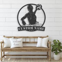 woman water polo player custom metal wall art led light water polo lover name sign 4