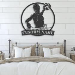 woman water polo player custom metal wall art led light water polo lover name sign 6