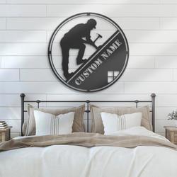 Work Repairs Roofs Custom Metal Wall Art LED Light Roofer Name Sign