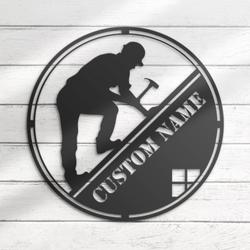 work repairs roofs custom metal wall art led light roofer name sign 2
