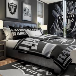 NFL Las Vegas Raiders Football Team Bedroom Set Duvet Cover Area Rug Canvas Print LAR5