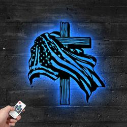 american flag cross metal sign with led light christian home decor 596 2