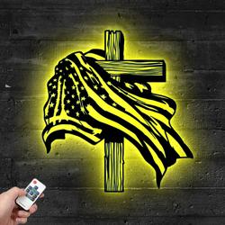american flag cross metal sign with led light christian home decor 596 3