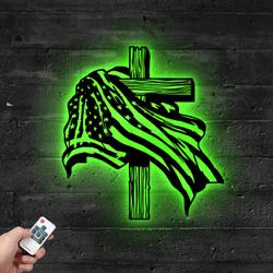 american flag cross metal sign with led light christian home decor 596 4