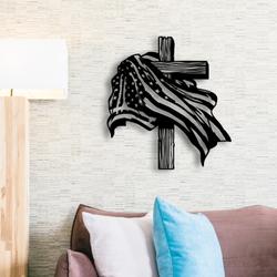american flag cross metal sign with led light christian home decor 596 6