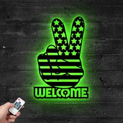 american flag veterans independence day v hand metal sign with led light celebrate holiday decor 593 4