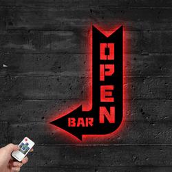 Arrow Open Metal Sign with LED Light Welcome Bar Board Decor