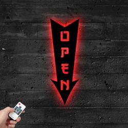 Arrow Open Metal Sign with LED Light Welcome Board Shop Decor