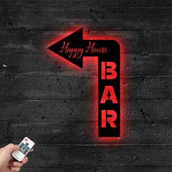 Arrow Welcome To The Bar Metal Sign with LED Light Happy Hours Decor