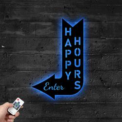 arrows pointing to the bar metal sign with led light happy hours wall decor 588 2