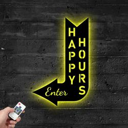 arrows pointing to the bar metal sign with led light happy hours wall decor 588 3