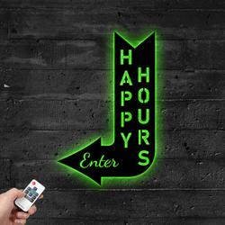 arrows pointing to the bar metal sign with led light happy hours wall decor 588 4
