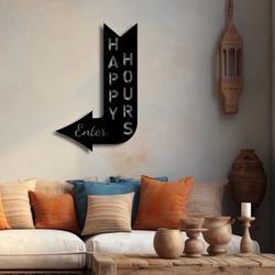 arrows pointing to the bar metal sign with led light happy hours wall decor 588 6