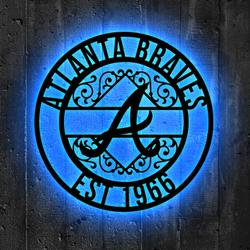 Atlanta Braves Metal Sign LED Light MLB Monogram Wall Art Decor