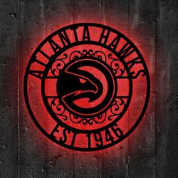 Atlanta Hawks Metal Sign LED Light NBA Monogram Wall Art Decor