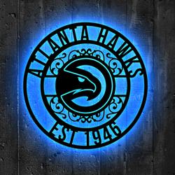 atlanta hawks metal sign led light nba monogram wall art decor 93 2