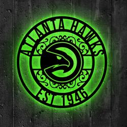 atlanta hawks metal sign led light nba monogram wall art decor 93 4