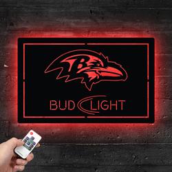 Baltimore Ravens Bud Light Metal LED Sign Man Cave Home Bar Wall Art Decor