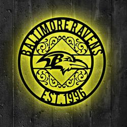 Baltimore Ravens Metal Sign LED Light NFL Monogram Wall Art Decor
