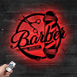 barber shop wall art metal sign with led light hair stylist room decor 590 2