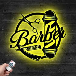barber shop wall art metal sign with led light hair stylist room decor 590 3