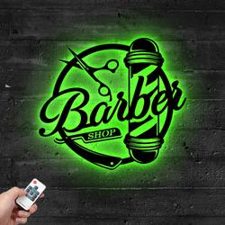 barber shop wall art metal sign with led light hair stylist room decor 590 4