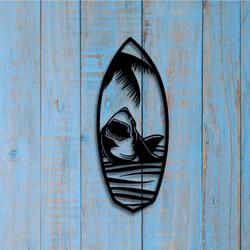 beach shark surfboard metal sign with led light beach vibe decor 586 1