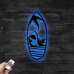 beach shark surfboard metal sign with led light beach vibe decor 586 2