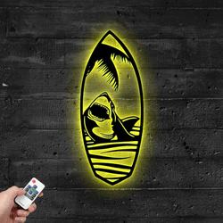 beach shark surfboard metal sign with led light beach vibe decor 586 3