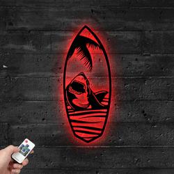 beach shark surfboard metal sign with led light beach vibe decor 586 4