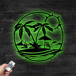 Beach View Metal Sign with LED Light Tropical Vacation Decor