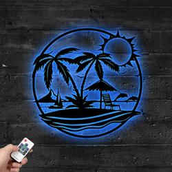 beach view metal sign with led light tropical vacation decor 584 2