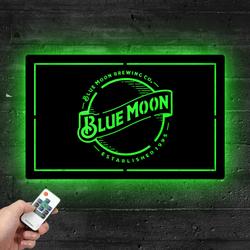 blue moon brewing company est 1995 metal led sign man cave home bar wall art decor 2082 2